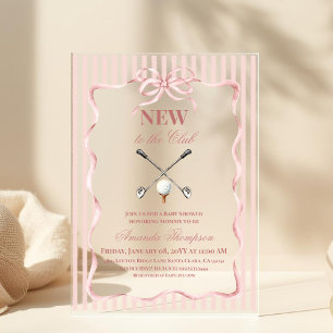 Invitaciones Acrílicas Chica Rosa País Nueva en la Fiesta de Bebé de Golf