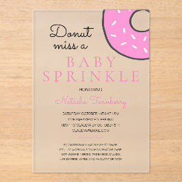 Invitaciones Acrílicas Chica Rosado Donut Baby Sprinkle Baby Shower