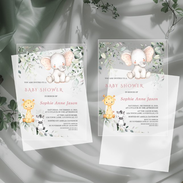 Invitaciones Acrílicas Chica Safari de amigos del bebé elefante lindo Bab (Subido por el creador)
