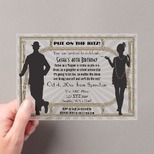 Invitaciones Acrílicas Chica y gángster del Art Deco de los años 20