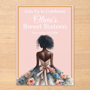 Invitaciones Acrílicas Chicas Afroamericanas Dulces Dieciséis