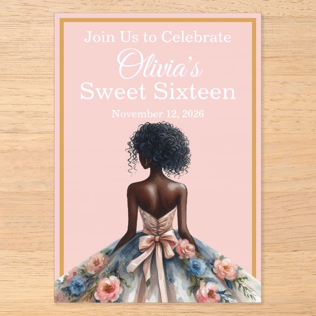 Invitaciones Acrílicas Chicas Afroamericanas Dulces Dieciséis (Anverso)