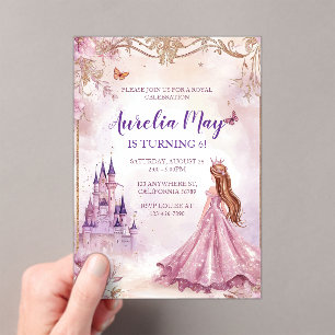 Invitaciones Acrílicas Chicas caprichosos Princesa Rosa y Oro Cumpleaños