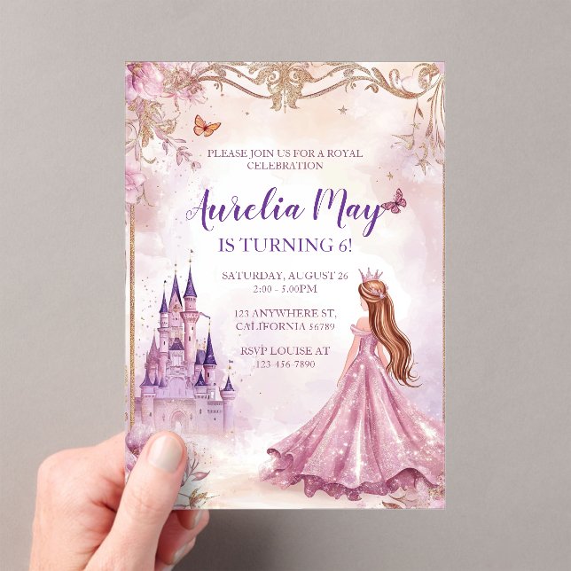 Invitaciones Acrílicas Chicas caprichosos Princesa Rosa y Oro Cumpleaños (Insitu (portátil))