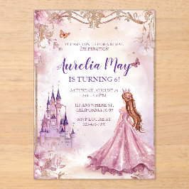 Invitaciones Acrílicas Chicas caprichosos Princesa Rosa y Oro Cumpleaños