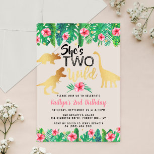 Invitaciones Acrílicas Chicas de dinosaurios salvajes 2do cumpleaños