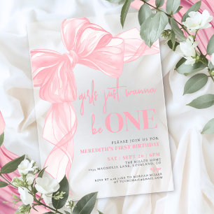 Invitaciones Acrílicas Chicas de Lazo Rosa Solo Quieren Ser UNO Cumpleaño