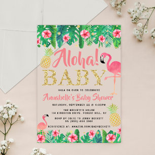 Invitaciones Acrílicas Chicas de Luau de Playa de Verano Tropical Baby Sh