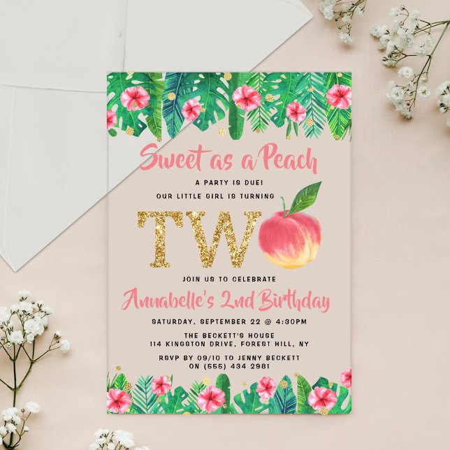 Invitaciones Acrílicas Chicas Dulces Melocotón 2do Cumpleaños (Subido por el creador)