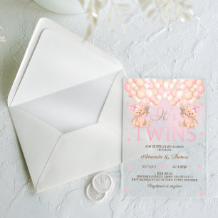 Invitaciones Acrílicas Chicas gemelos llevan globos rosados Baby Shower