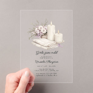 Invitaciones Acrílicas Chicas Moderadas Salón de Bienestar para Despedida