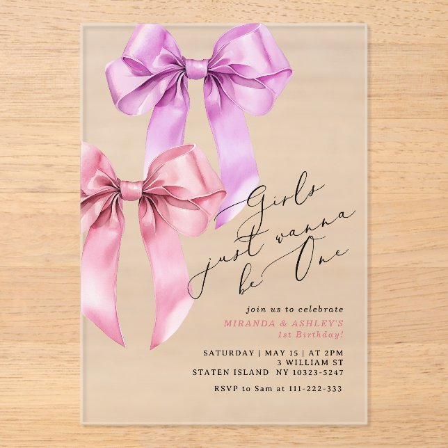 Invitaciones Acrílicas Chicas solo quieren ser Chicas gemelos (Anverso)