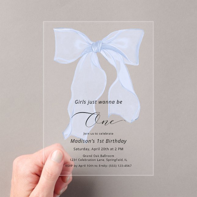 Invitaciones Acrílicas Chicas solo quieren ser un Blue Bow primer cumplea (Insitu (portátil))