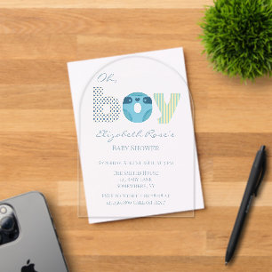 Invitaciones Acrílicas Chico Azul Aquarela Ducha de Bebé