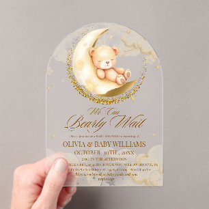 Invitaciones Acrílicas Chico Baby Shower del Oso de Peluche Podemos Esper