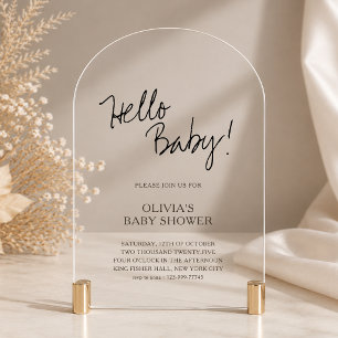 Invitaciones Acrílicas Chico Bebé Arco Minimalista Fiesta de Bienvenida a