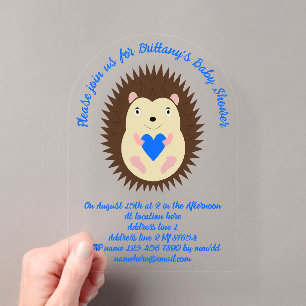 Invitaciones Acrílicas Chico Bebé Azul Corazón Erizo Baby Shower