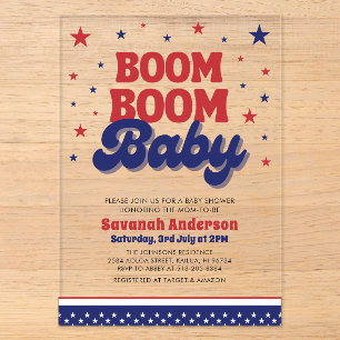 Invitaciones Acrílicas Chico Boom Boom 4 de Julio Baby Shower Patriótico 