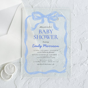 Invitaciones Acrílicas Chico de Baby Shower con lazo de acuarela de cinta