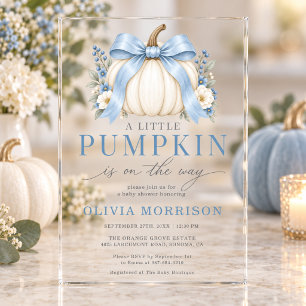 Invitaciones Acrílicas Chico de lazo azul de pequeña calabaza Baby Shower