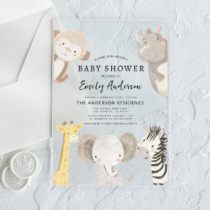 Invitaciones Acrílicas Chicos Animales Safari Baby Shower