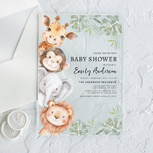 Invitaciones Acrílicas Chicos Animales Safari Baby Shower