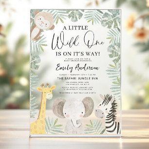 Invitaciones Acrílicas Chicos Safari de Un Salvaje Animales Baby Shower