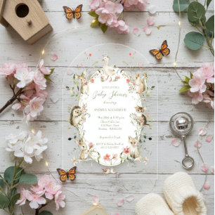 Invitaciones Acrílicas Chimenea Floral Acuarela Caprichosa para Baby Show