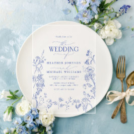 Invitaciones Acrílicas Chinoiserie Boda floral Blue Victorian French