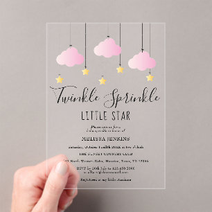 Invitaciones Acrílicas Chispa Rociada Pequeña Estrella Rosa Niña Baby Sho