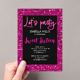 Invitaciones Acrílicas Chispas rosadas calientes Sweet 16 neon let fiesta
