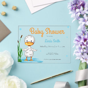 Invitaciones Acrílicas Chorreada de bebé de pato blanco lindo género neut