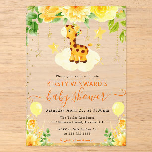 Invitaciones Acrílicas Chorreado Acuarela Floral Mono Bebé Cumple