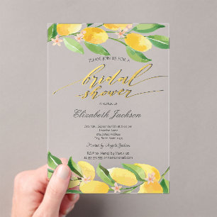 Invitaciones Acrílicas Chorreado de Acuarela Limones Naranja Baño Nupcial