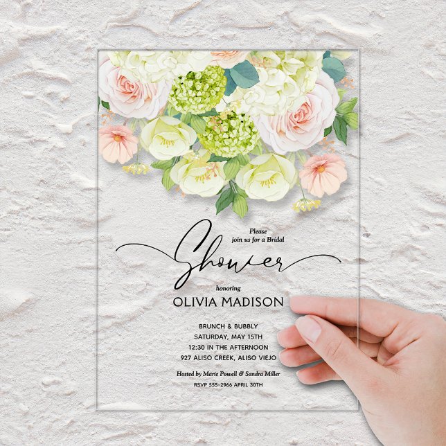 Invitaciones Acrílicas Chorreado Floral de Boda (Chic watercolor florals bridal shower ACRYLIC invitations)