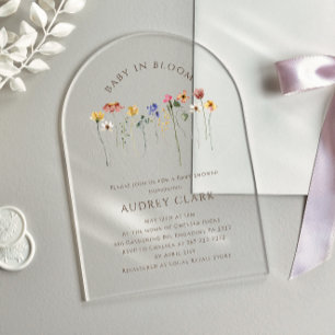 Invitaciones Acrílicas Chorreante Bebé de Flor Silvestre Colorida en Cele