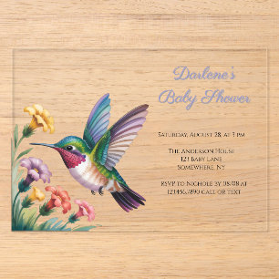 Invitaciones Acrílicas Chorreante de flores caprichosas para el baby show