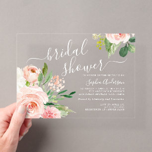 Invitaciones Acrílicas Chorreo de Escritura Floral Bridal Shower