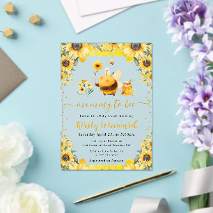 Invitaciones Acrílicas Chorro de Acuarela de Abeja y Girasoles para Baby 