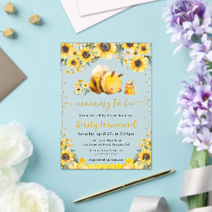 Invitaciones Acrílicas Chorro de Acuarela de Verano Abeja y Girasoles Bab