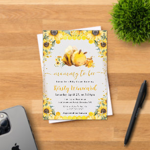 Invitaciones Acrílicas Chorro de Acuarela de Verano Abeja y Girasoles Bab