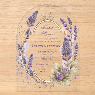 Invitaciones Acrílicas Chorro de Acuarela Lavanda Floral Regio para Despe