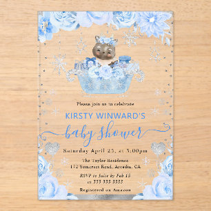 Invitaciones Acrílicas Chorro de Acuarela Reno Floral Baby Shower