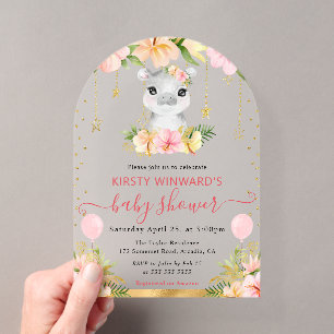 Invitaciones Acrílicas Chorro de agua floral de la selva para baby shower
