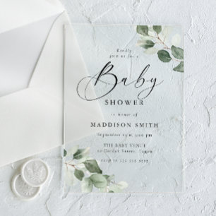 Invitaciones Acrílicas Chorro De Bebé De Hoja Verde Elegante Moderno