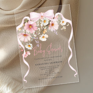 Invitaciones Acrílicas Chorro de flores rosadas para baby shower