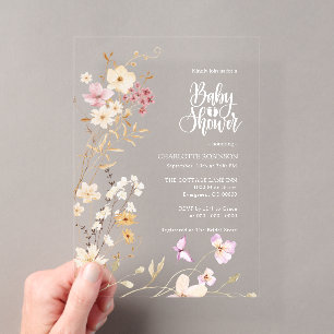 Invitaciones Acrílicas Chorro de flores silvestres para baby shower
