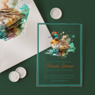 Invitaciones Acrílicas Chorro de Pato Real enmarcado en verde elegante pa