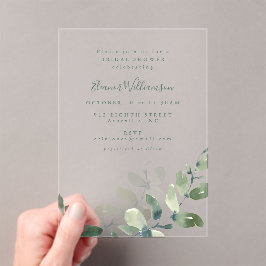 Invitaciones Acrílicas Chorro Nupcial Botánico Moderno de Eucalipto Boho