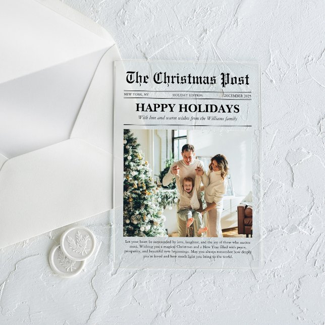 Invitaciones Acrílicas Christmas Newspaper Year in Review Family Photo (Subido por el creador)